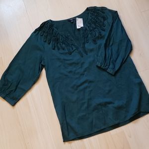 🆕️ Talbots Forest Green Cotton 3/4 Blouse
